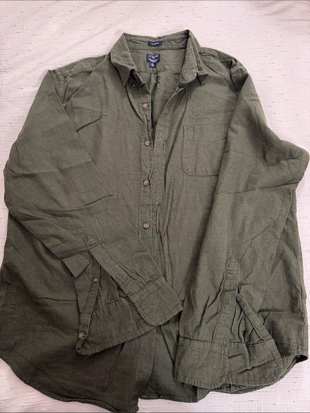 J. Crew Olive Green Linen-Blend Long-Sleeve Button-Down Shirt